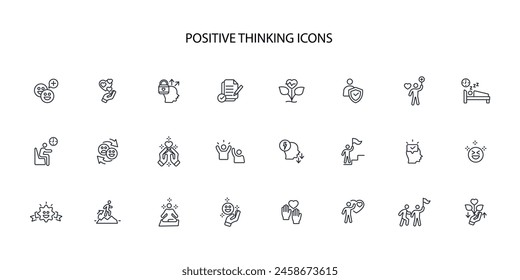 Conjunto de iconos de pensamiento positivo.Vector.Trazo editable.signo de estilo lineal para utilizar Diseño web,logotipo.Ilustración de símbolo.