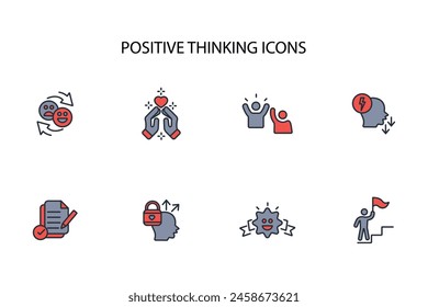 positives Denken Icon set.Vektorgrafik.Editable Stroke.Linear Style Sign for Use Webdesign,logo.Symbol Illustration.