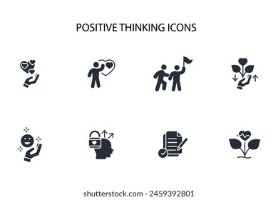 positives Denken Icon set.Vektorgrafik.Editable Stroke.Linear Style Sign for Use Webdesign,logo.Symbol Illustration.