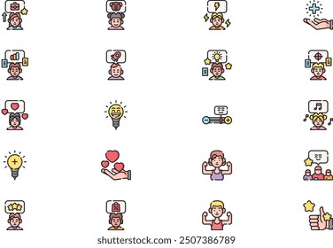 Positive thinking icons collection is a vector illustration with editable stroke.
