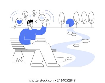 Positive thinking isolated cartoon vector illustrations. Happy boy in headphones listening music outdoors, good emotional state, mental health, relaxing in the park, psychology vector cartoon.