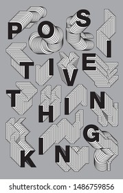 positive thinking, layered alphabet, vector illustration