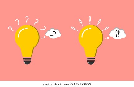 Positive Thinking Light Bulb Idea Character and Asking Positive Idea with Simple and Funny Style. Great for Finance Businesses and Design Elements with a Financial Theme