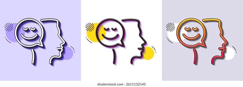 Positive thinking line icon. Halftone dotted pattern. Gradient icon with grain shadow. Human communication symbol. Smile chat sign. Line good mood icon. Various designs. Vector
