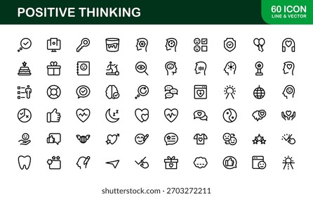 Positive Thinking Line Icon Set. Unique Positive Thinking Symbols for Mindset and Inspiration