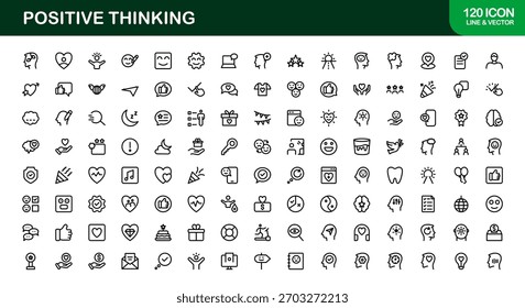 Positive Thinking Line Icon Set. Unique Positive Thinking Symbols for Mindset and Inspiration
