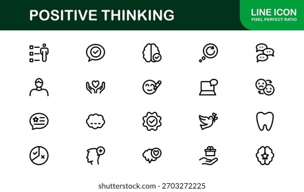 Positive Thinking Line Icon Set. Unique Positive Thinking Symbols for Mindset and Inspiration