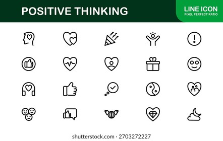 Positive Thinking Line Icon Set. Unique Positive Thinking Symbols for Mindset and Inspiration