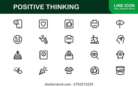 Positive Thinking Line Icon Set. Unique Positive Thinking Symbols for Mindset and Inspiration