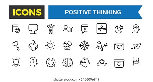 Positive Thinking Line Icons Collection, Big Ui Icon Set In A Flat Design, Thin Outline Icons Pack, Vector Illustration