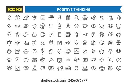 Positiv denkende Linie Icons Kollektion, große UI Icon Set in einem flachen Design, Thin Outline Icons Pack, Vektorillustration