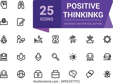 Positive thinking line icons collection. Related to emotion, attitude. Thin outline icons pack. Outline icon collection.