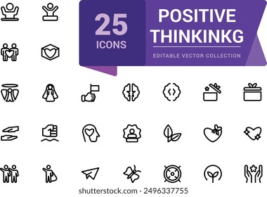 Positive thinking line icons collection. Related to emotion, attitude. Thin outline icons pack. Outline icon collection.
