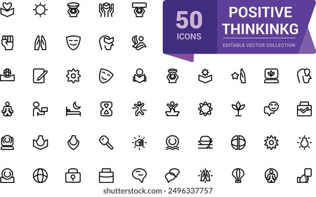 Positive thinking line icons collection. Related to emotion, attitude. Thin outline icons pack. Outline icon collection.