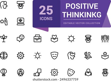 Positive thinking line icons collection. Related to emotion, attitude. Thin outline icons pack. Outline icon collection.