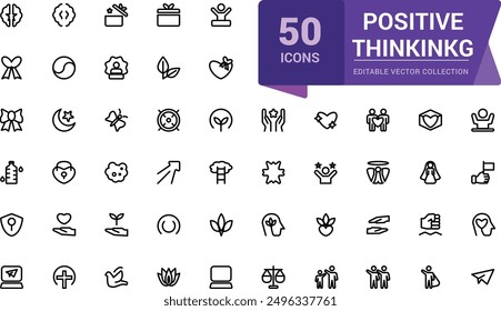 Positive thinking line icons collection. Related to emotion, attitude. Thin outline icons pack. Outline icon collection.