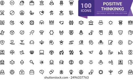 Positive thinking line icons collection. Related to emotion, attitude. Thin outline icons pack. Outline icon collection.