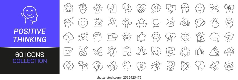 Positive thinking line icons collection. Thin outline icons pack. UI icon collection. Set of line web pictogram