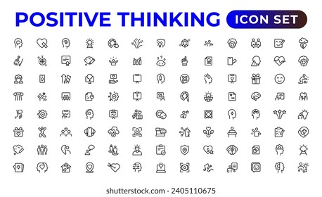 Positive thinking line icons collection.Thin outline icons pack.
