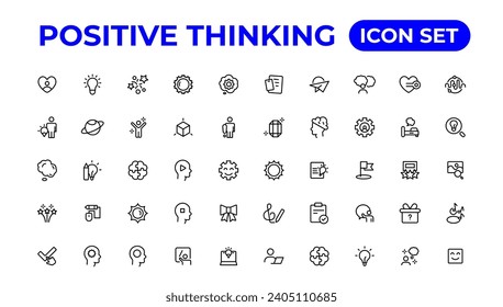 Positive thinking line icons collection.Thin outline icons pack.
