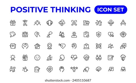 Positive thinking line icons collection.Thin outline icons pack.
