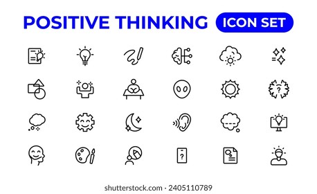 Positive thinking line icons collection.Thin outline icons pack.
