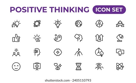 Positive thinking line icons collection.Thin outline icons pack.
