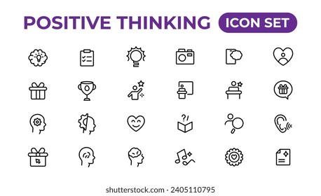 Positive thinking line icons collection.Thin outline icons pack.
