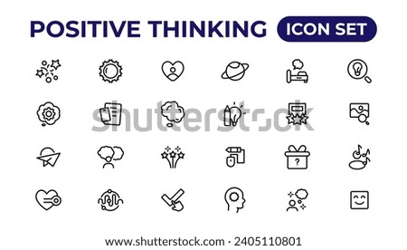 Positive thinking line icons collection.Thin outline icons pack.
