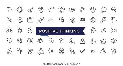 Positive Thinking Line Icons set with editable stroke collection for web and ui. Line icons pack. Vector illustration.