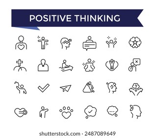 Positive Thinking Line Icons set with editable stroke collection for web and ui. Line icons pack. Vector illustration.