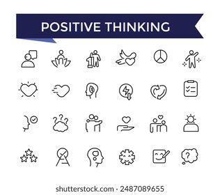 Positive Thinking Line Icons set with editable stroke collection for web and ui. Line icons pack. Vector illustration.