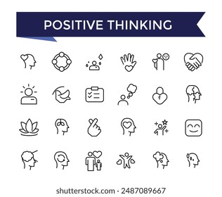 Positive Thinking Line Icons set with editable stroke collection for web and ui. Line icons pack. Vector illustration.