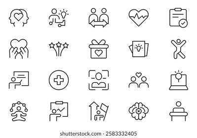 Positive thinking line icons set.Thin outline icons pack. victor illustration. outline icon set