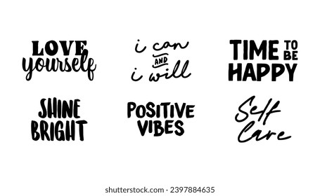 Positive thinking messages. Motivational quotes. Inspirational phrases. Decorative wisdom lettering.