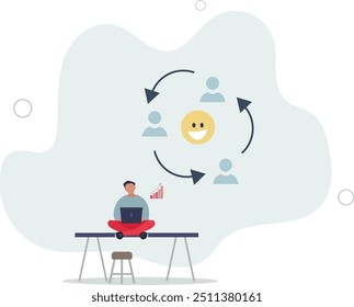 Positive thinking and optimism concept.Employee motivation.feedback and positive reviews on Internet.flat design with people.