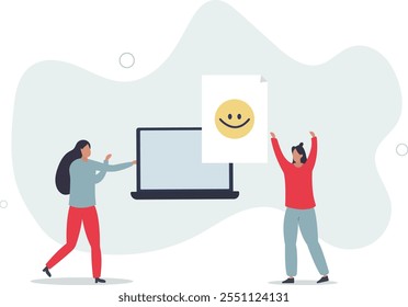 Positive thinking and optimism concept.Employee motivation.women and cheerful emotion in social networks.flat characters.