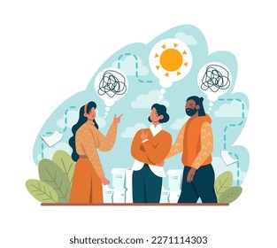 Positive thinking and optimism. Employee motivation and determination. Business ambition and confidence. Psychology idea. Flat vector illustration
