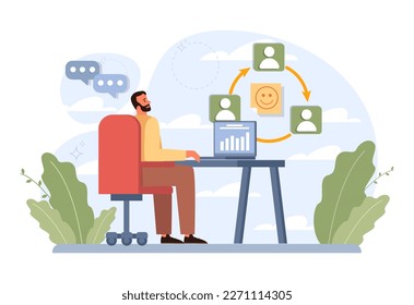 Positive thinking and optimism. Employee motivation and determination. Business ambition and confidence. Psychology idea. Flat vector illustration