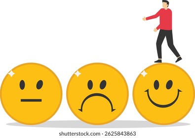 Pensamento positivo ou atitude otimista. Equilíbrio entre felicidade e inteligência emocional. Jovem aumentou a inteligência emocional. ilustração de stock

