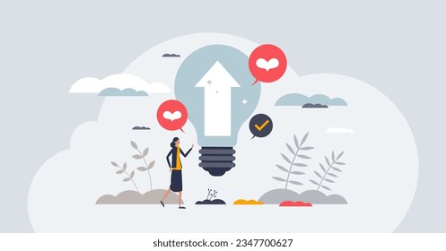 Positive thinking and optimistic attitude mindset tiny person concept. Love your life to be happy and get mental wellness vector illustration. Personal improvement and growth after inspirational idea