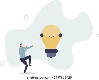 Pensamiento positivo, mentalidad optimista o buena actitud para el éxito en el trabajo, siempre se hace una idea para resolver cualquier concepto de problemas. diseño plano. ilustración con personas.