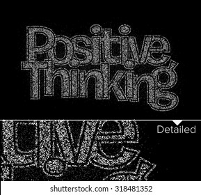 Positive Thinking Particles Text on Black Background, vector illustration