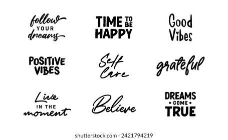 Positive thinking phrases. Motivational and inspirational quotes. Grateful, good vibes and self love.