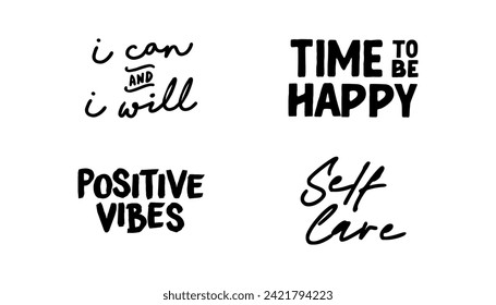 Positive thinking phrases. Motivational and inspirational quotes. Grateful, good vibes and self love.