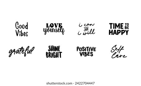 Positive thinking phrases. Motivational and inspirational quotes. Grateful, good vibes and self love.