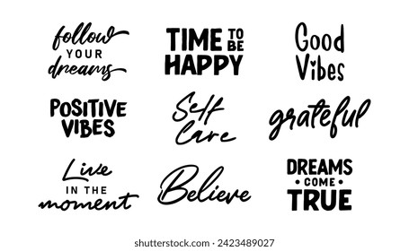 Positive thinking phrases. Motivational and inspirational quotes. Grateful, good vibes and self love.