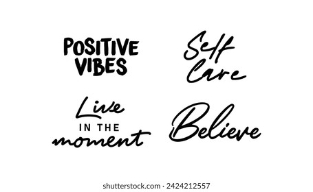 Positive thinking phrases. Motivational and inspirational quotes. Grateful, good vibes and self love.