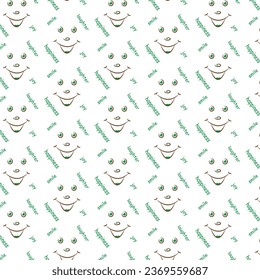 A positive thinking smiling face seamless pattern vector illustration with encouraging text. 