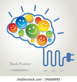 Positive Thinking. Success. Concept Background. Vector Smileys And Emoji.
